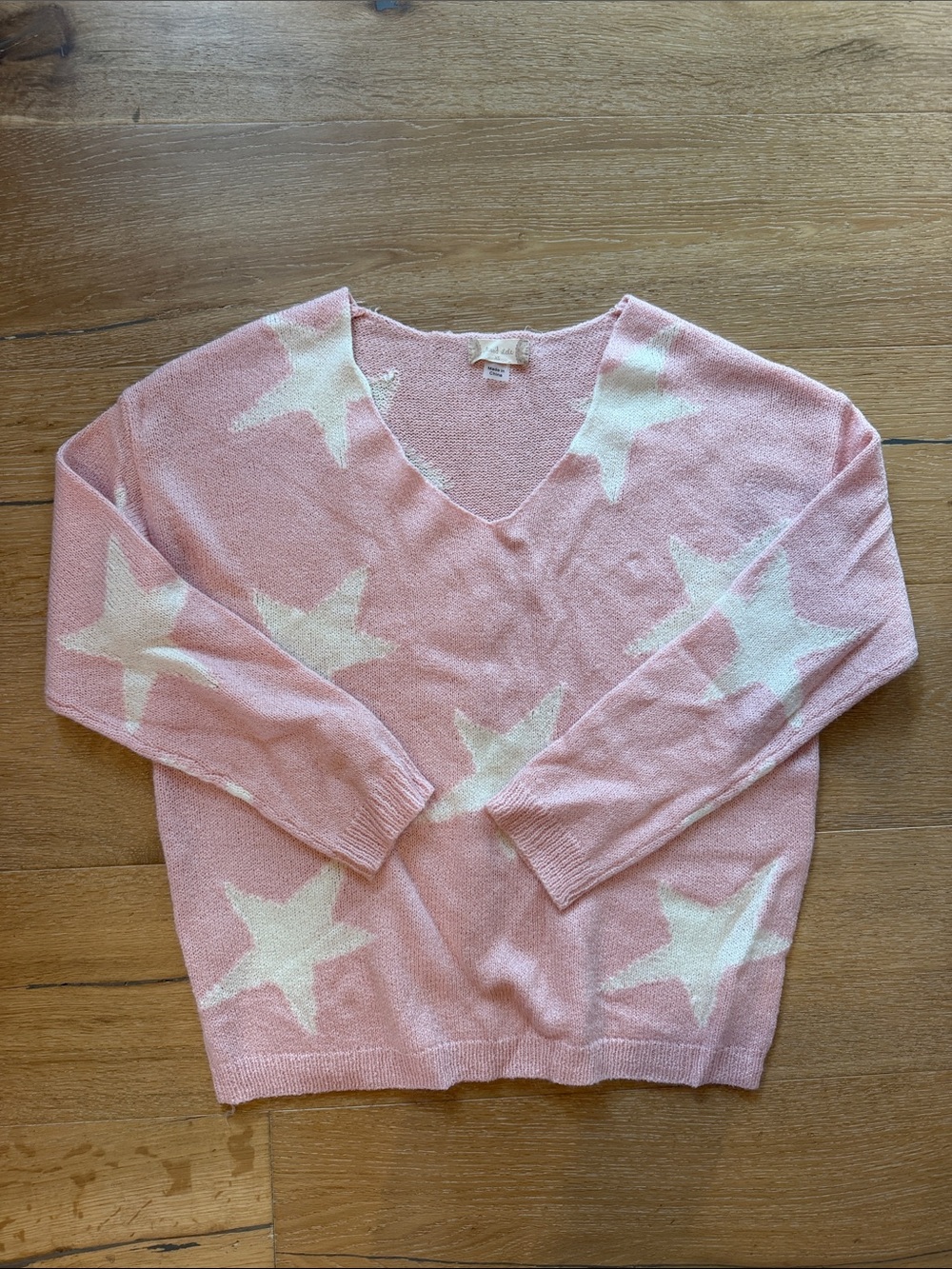 ALTAR’D STATE Pink Star Pattern V-Neck Women's Sweater